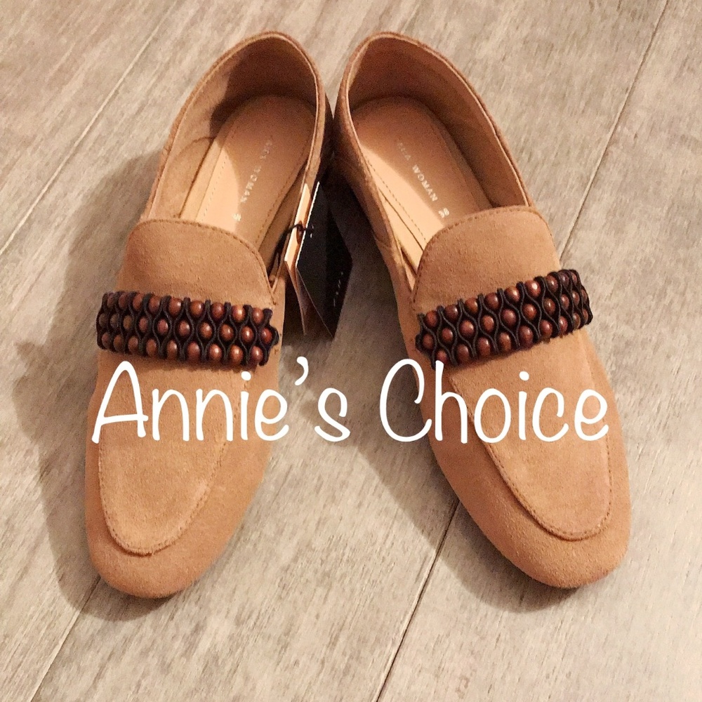 ZARA Leather Loafers:Sand, US 7.5/EUR 38